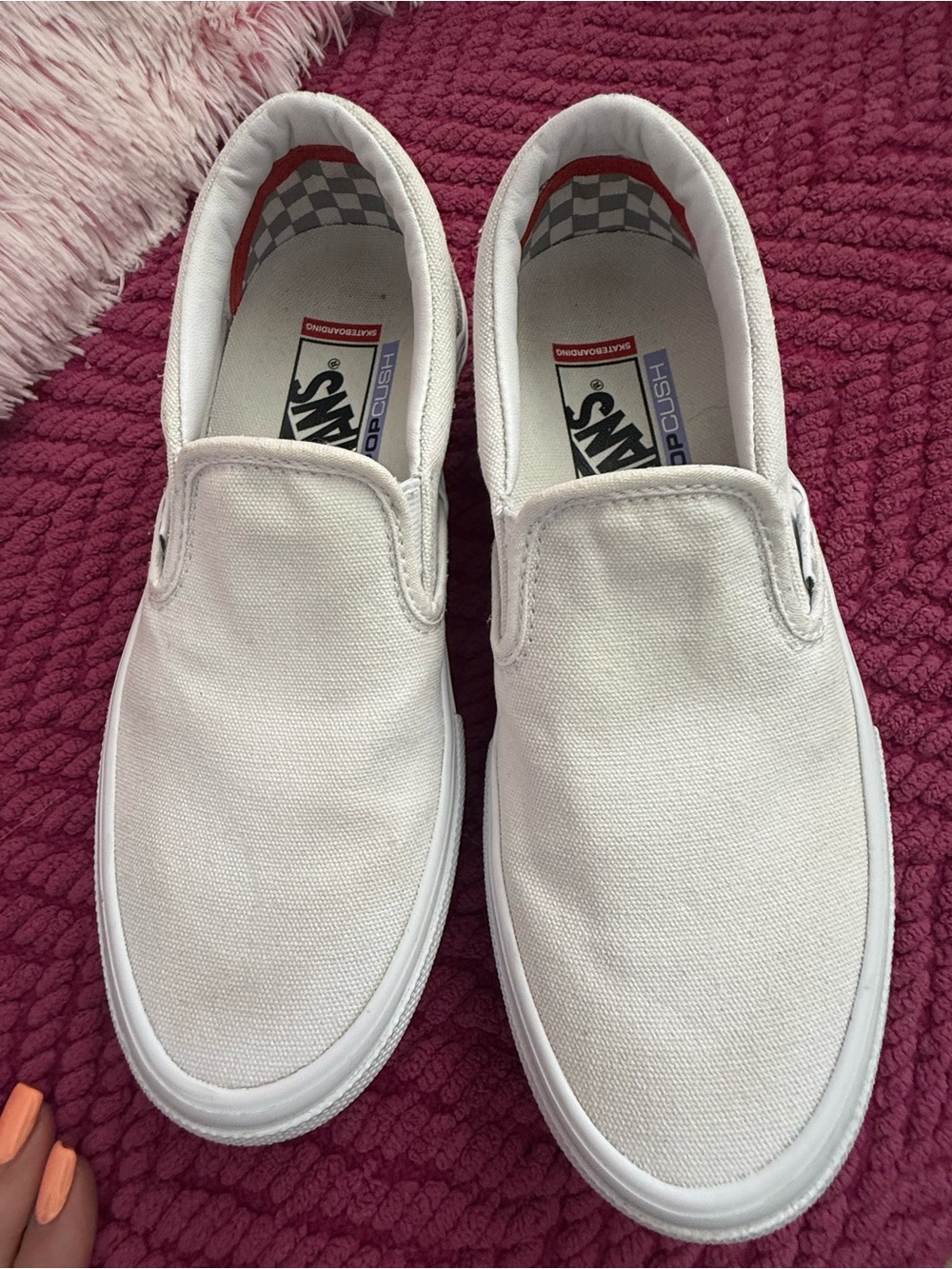 Vans "Pop Cush" Skater White Classic Slip-On Canvas Sneakers unisex Men 5.5 W 7